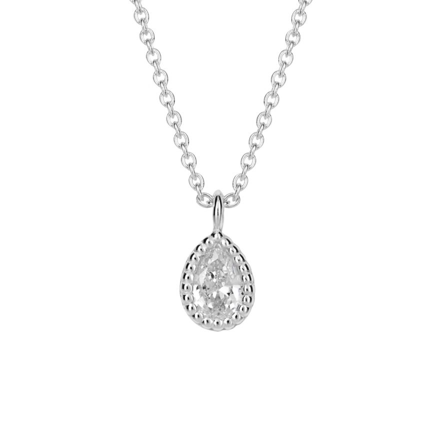 Recycled Silver Teardrop Necklace With Rhodium Plating And CZ