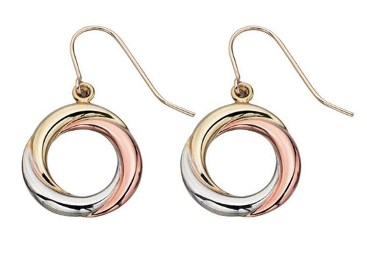 9ct Yellow, White And Rose Gold Drop Earrings