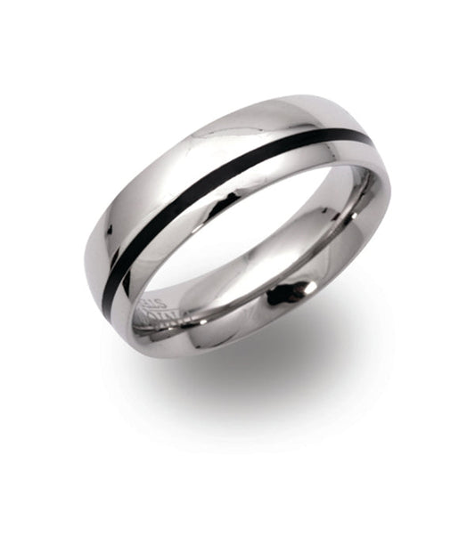 Gents Steel and Black inlay Wedding Ring