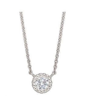 Silver Millegrain Edge Necklace with CZ