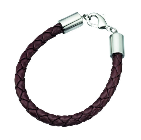 Brown Plaited Leather Bracelet With Stainless Steel Clasp