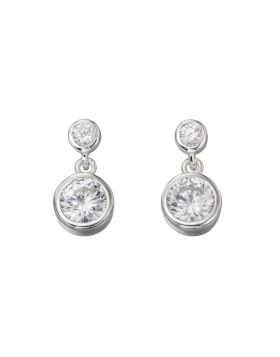 Round Double Drop Earrings with CZ