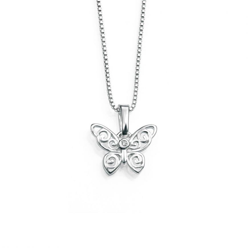 Diamond Filigree Butterfly Pendant With Chain