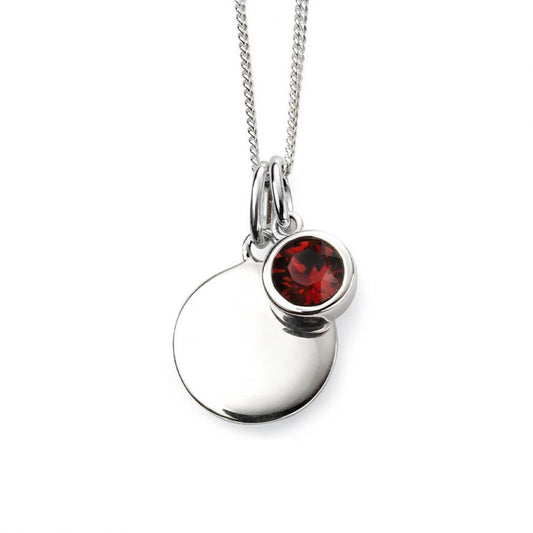 Silver Crystal Birthstone Necklace With Engravable Disc