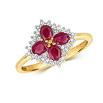 18ct Yellow Gold Ruby and Diamond Cluster