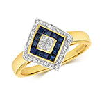 9ct Diamond and Sapphire Cluster Ring