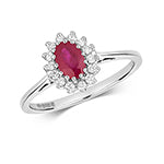 9ct White Gold Ruby and Diamond Cluster