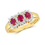 9ct Ruby and Diamond 3 stone ring